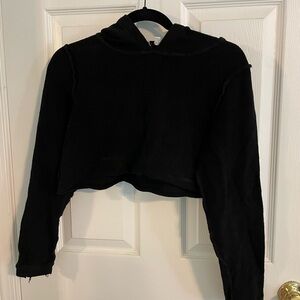 Danielle Guizio Black Cropped Long Sleeve Hoodie